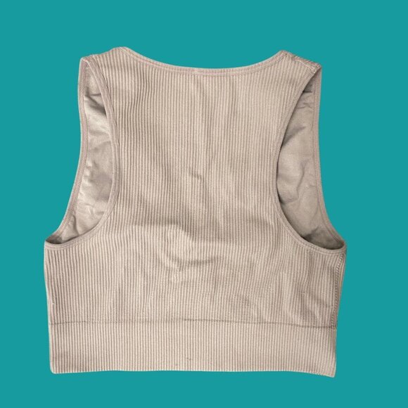 Taupe Ribbed V-Neck Crop Top by Garage | Minimalist Summer Staple - Picture 3 of 5